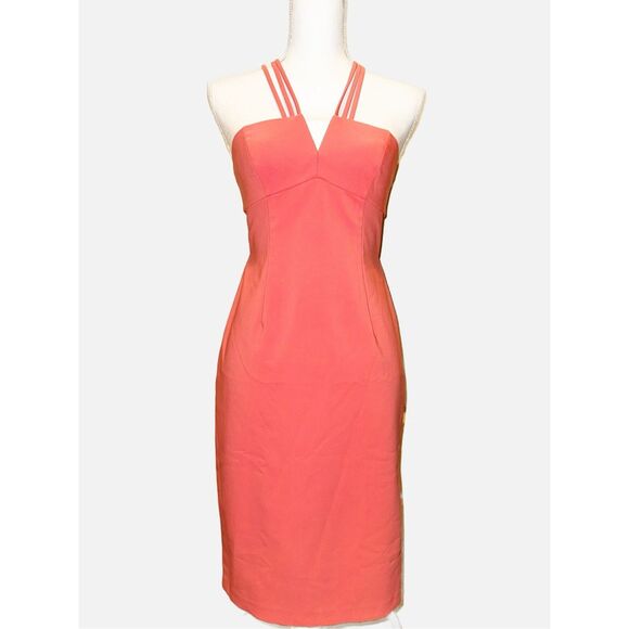 NWT Women’s Aidan by Aidan Mattox Sunkist Coral Strappy Cutout Midi Dress Sz 2 - Picture 1 of 7